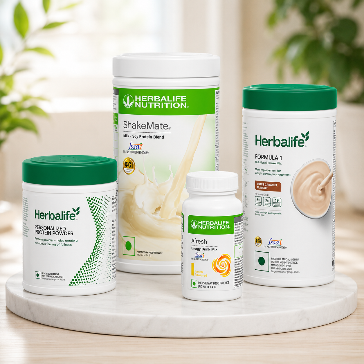 Herbalife Formula 1 Dates Caramel Nutritional Shake, Shakemate, 200g Protein Powder, and Afresh Wellness Pack